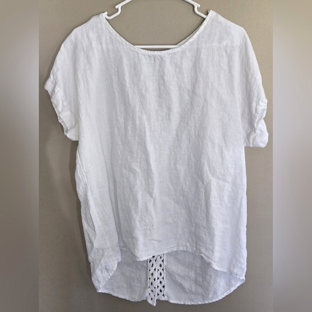 Terzo Millenio 100% Linen Crochet Insert Hi-Lo Tunic, Size Medium